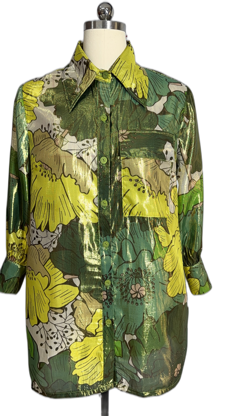 Metallic Green And Yellow Top