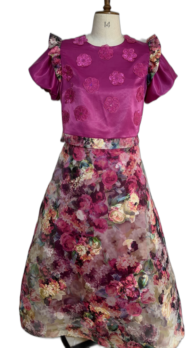 Two Pieces Set - Bridal Satin & Organza Skirt