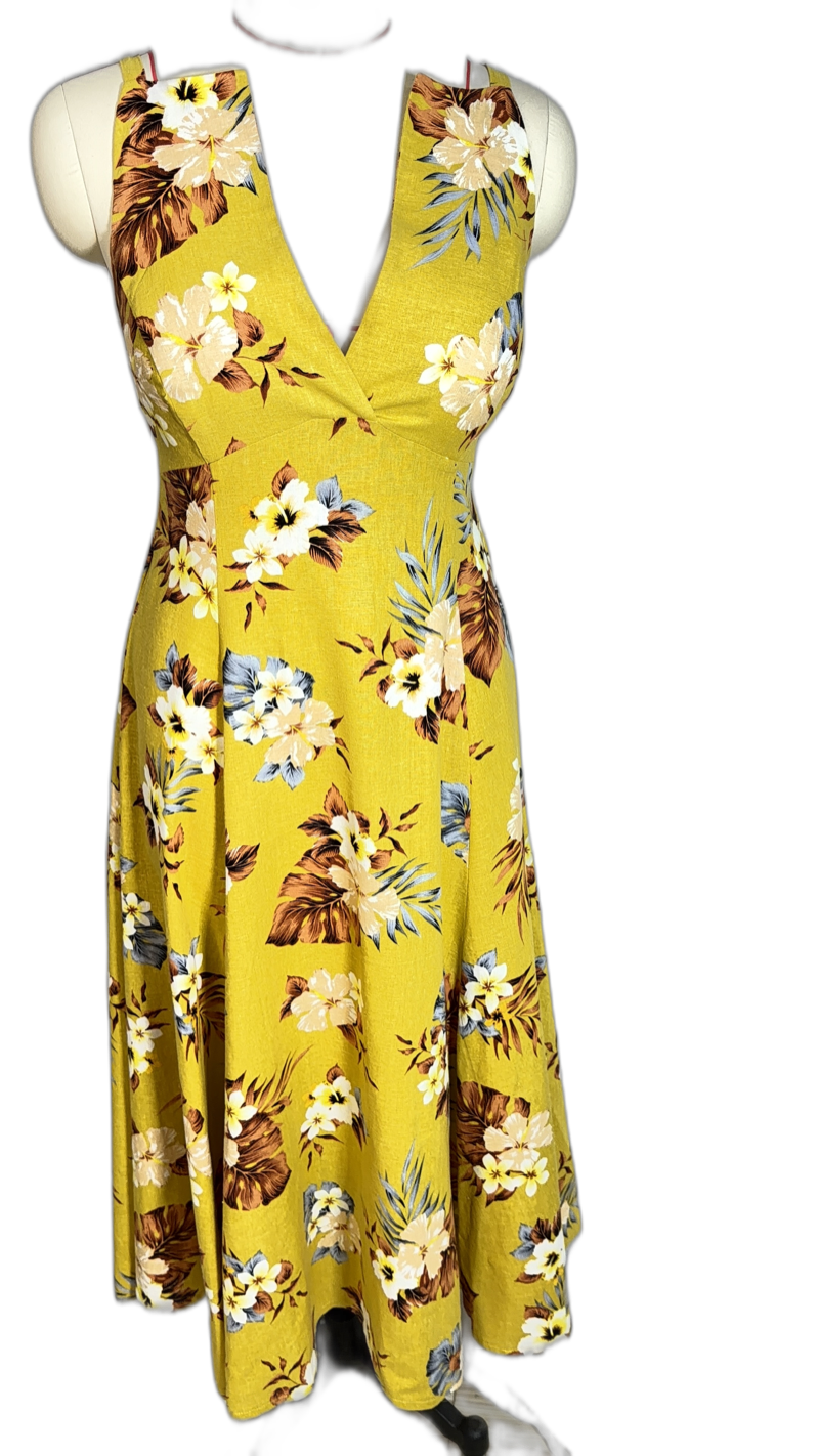 Floral Linen Three Quarter Dress