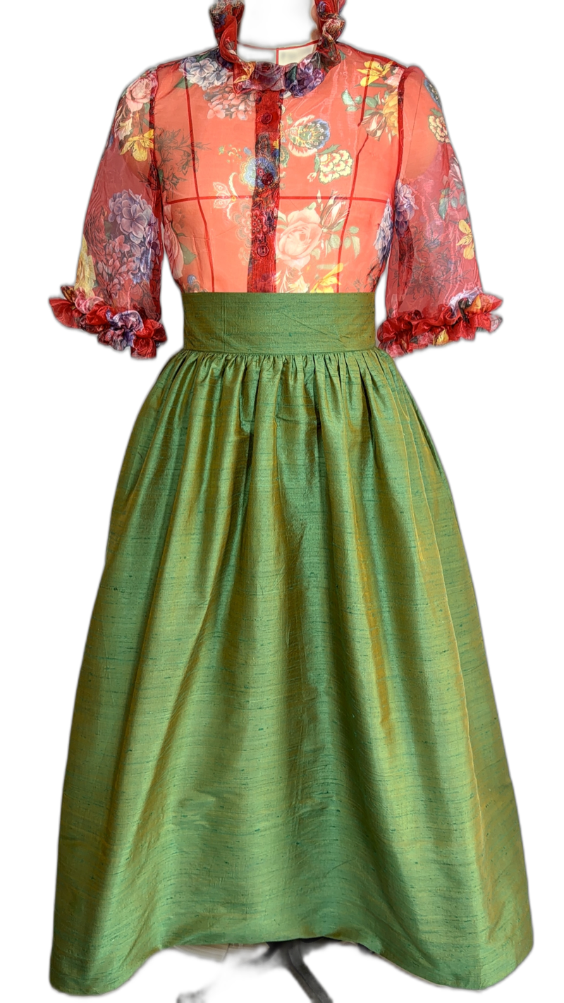 Two Piece Set - Raw Dupioni Silk & Organza